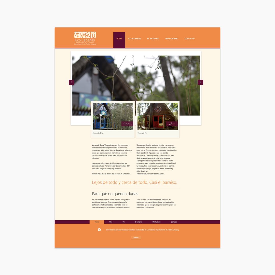 Cabañas Venacatú Uruguay. Página web.